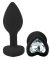 Силиконовая анальная пробка EGZO - Silicone Black Heart Plug Clear, size S