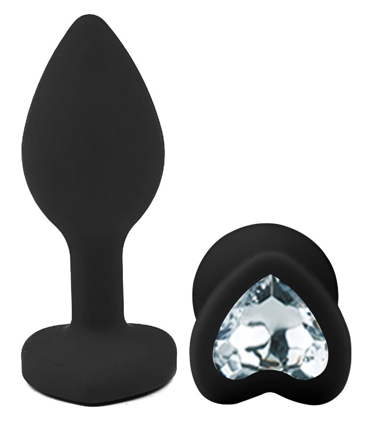 Силиконовая анальная пробка EGZO - Silicone Black Heart Plug Clear, size S