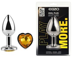 Анальна пробка з кристалом EGZO - Silver Heart Plug Yellow size S