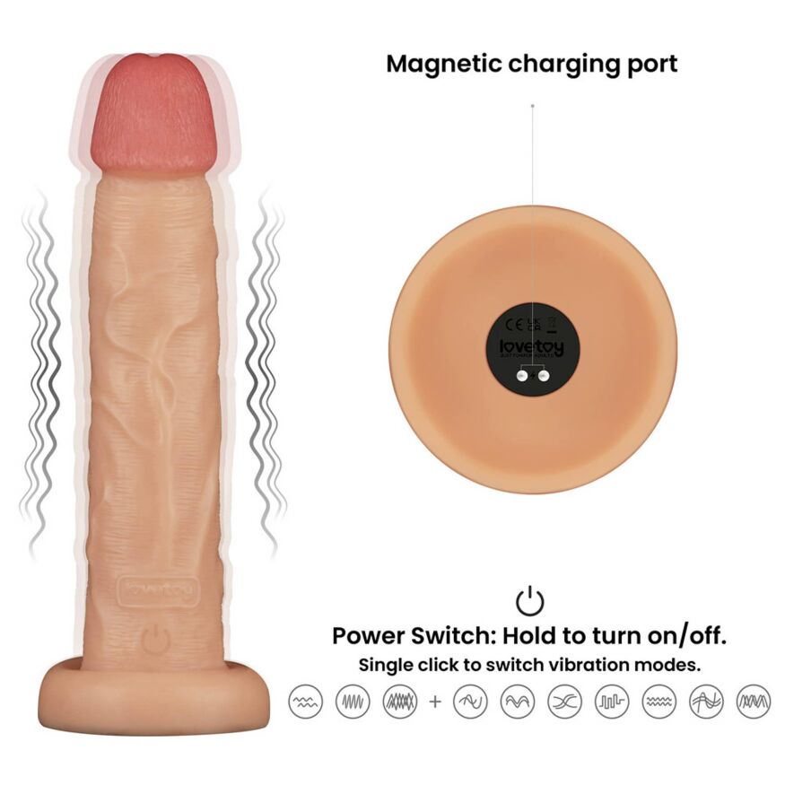 Большой реалистичный вибратор - LoveToy Vibrating Power Basics Cock 10"