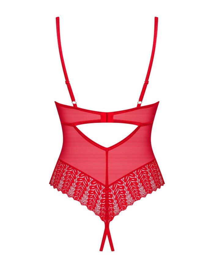 Боді з доступом Obsessive Ingridia crotchless teddy XS/S, червоне, відкриті груди