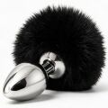 Анальная пробка металлическая DS Fetish с черным кроличьим хвостом
