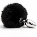 Анальная пробка металлическая DS Fetish с черным кроличьим хвостом