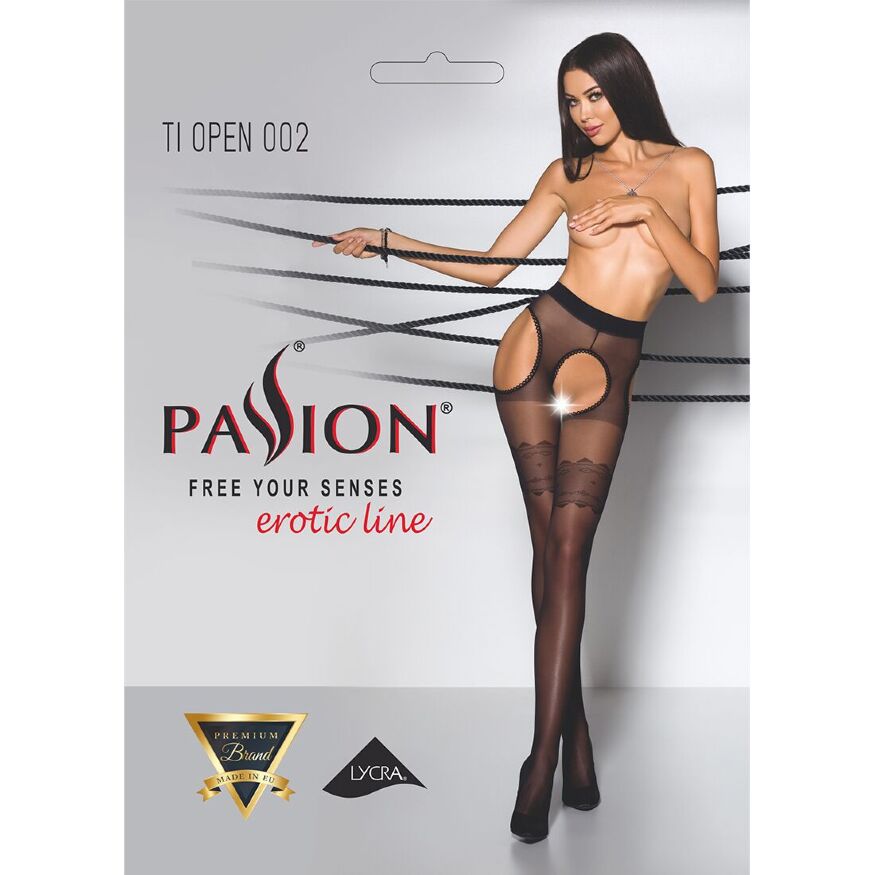 Эротические колготки TIOPEN 002 nero 3/4 (20 den) - Passion, имитация чулок и пояса