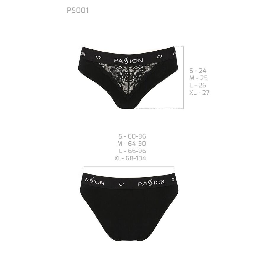Трусики с широкой резинкой и кружевом PS001 PANTIES black S - Passion