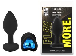 Силіконова анальна пробка EGZO - Silicone Black Heart Plug Blue, size S