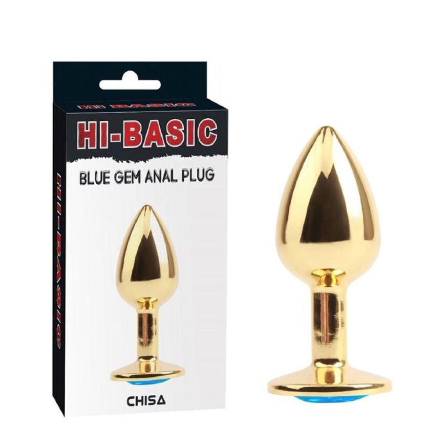 Анальная пробка с голубым камнем Chisa Hi-Basic, золотистая