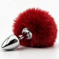 Анальная пробка металлическая DS Fetish с красным кроличьим хвостом