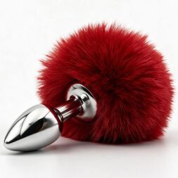 Анальная пробка металлическая DS Fetish с красным кроличьим хвостом