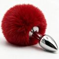 Анальная пробка металлическая DS Fetish с красным кроличьим хвостом