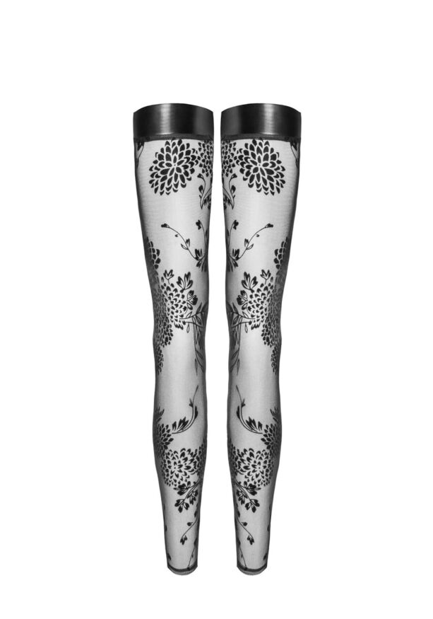 Панчохи Noir Handmade з флористичними візерунками, чорні, XXXL