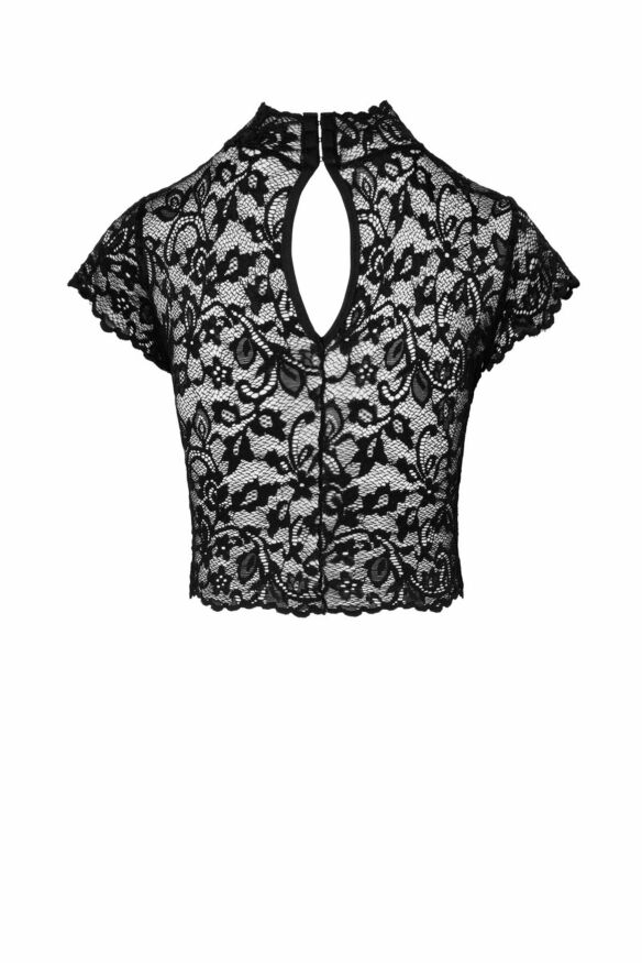 Топ Noir Handmade F303 Essence, M, black, мереживний, короткий рукав, комір-стійка