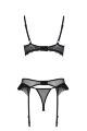 Комплект Passion KERRIA SET WITH OPEN BRA black, XXL/XXXL, бюстгальтер с открытой чашкой, стринги, пояс для чулок