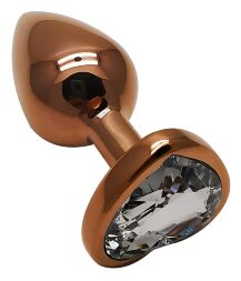Анальна пробка з кристалом EGZO - Dark Gold Heart Plug Clear, size S