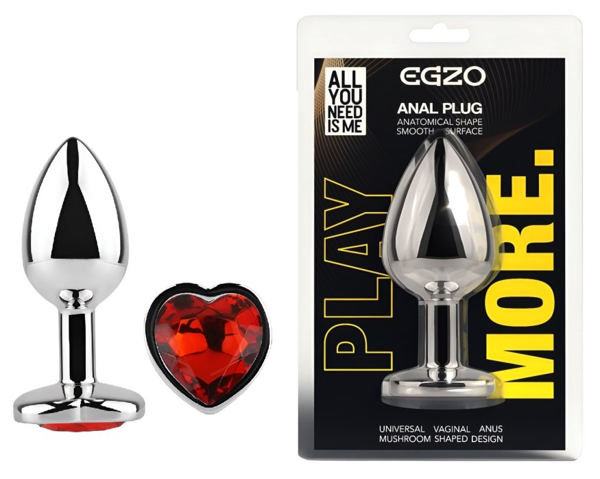 Анальная пробка с кристаллом EGZO - Silver Heart Plug Red size S