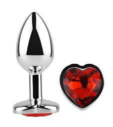 Анальна пробка з кристалом EGZO - Silver Heart Plug Red size S