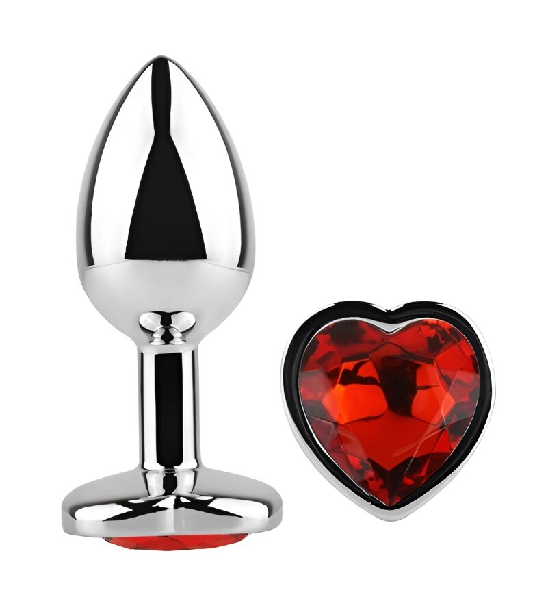 Анальная пробка с кристаллом EGZO - Silver Heart Plug Red size S