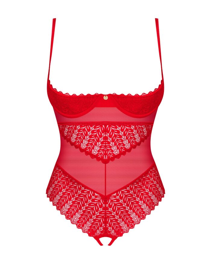 Боди с доступом Obsessive Ingridia crotchless teddy XL/2XL, красное, открытая грудь