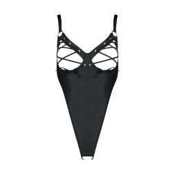 Боді з екошкіри Passion CELINE BODY 4XL/5XL black, з доступом, відкритий