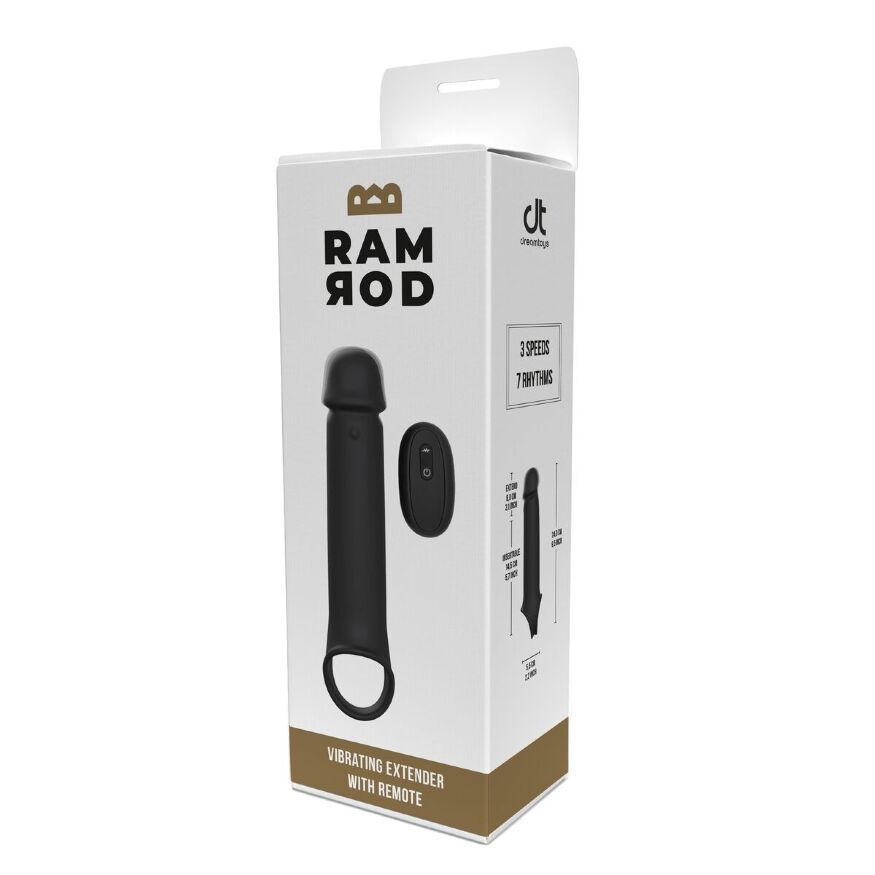 Вібронасадка на член, що подовжує DreamToys Ramrod з дистанційним керуванням, чорна