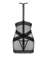 Полупрозрачная сорочка с открытой грудью Obsessive Lacrisia chemise XS/S, черная, с чокером