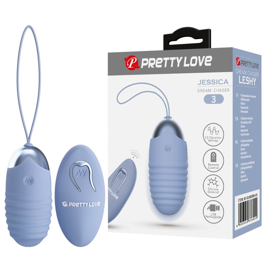 Виброяйцо вагинальное Pretty Love Jessica Dream с пультом, голубое, 7.2 х 3.3 см