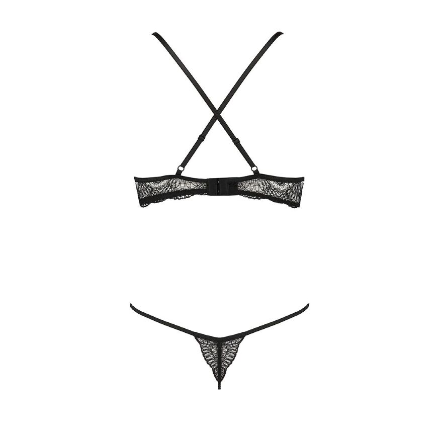Комплект белья QUENTRIS BIKINI black S/M - Passion Exclusive, стринги и полуоткрытый лиф