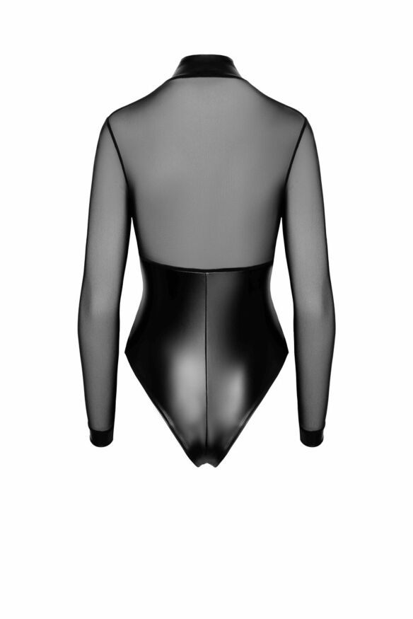 Боди Noir Handmade F321 Edge, S, низ под латекс, верх сетка, молния на все тело, декор кольца