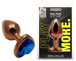 Анальна пробка з кристалом EGZO - Dark Gold Heart Plug Blue, size S