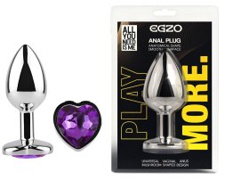 Анальна пробка з кристалом EGZO - Silver Heart Plug Purple size S