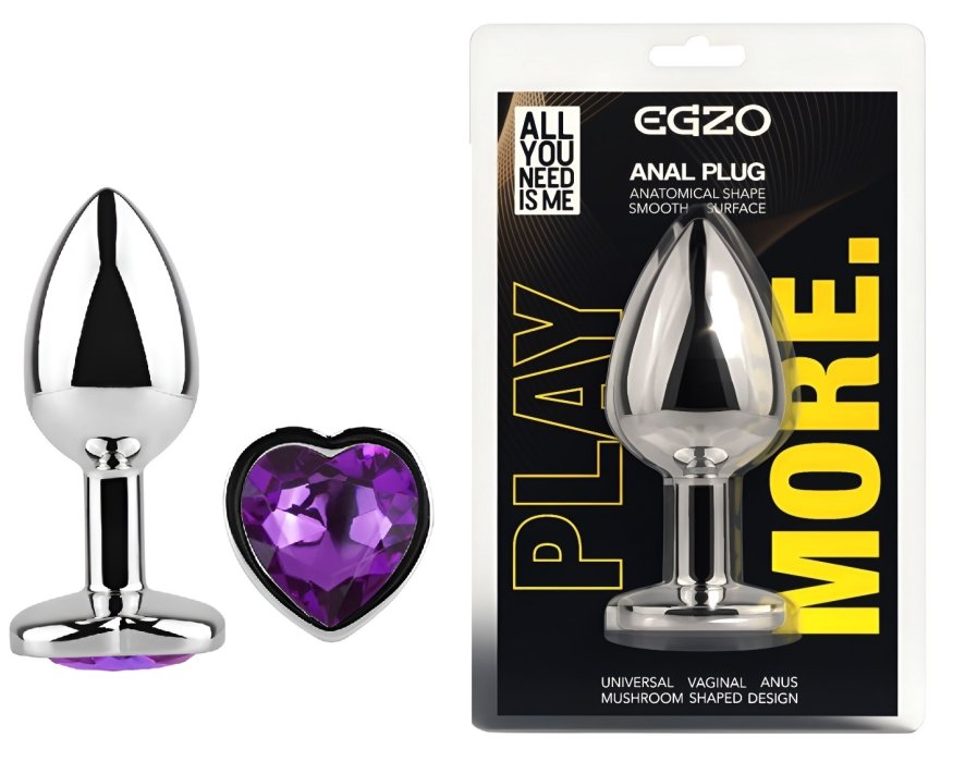 Анальная пробка с кристаллом EGZO - Silver Heart Plug Purple size S