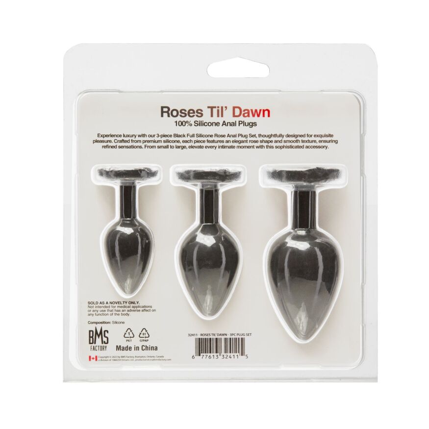 Набор силиконовых анальных пробок BMS Roses Til’ Dawn Silicone Anal Plug Kit Starter Kit Black
