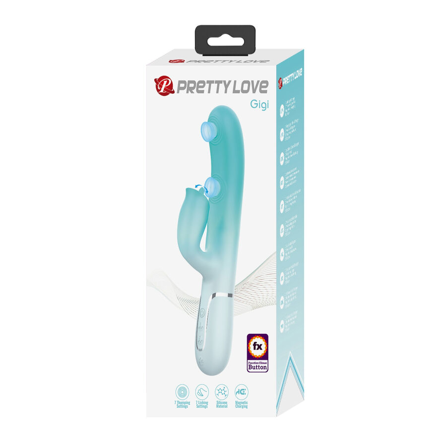 Пульсатор із кліторальним стимулятором Pretty Love - Gigi Light Green, 7 thumping functions 7 licking modes, BW-500035-4