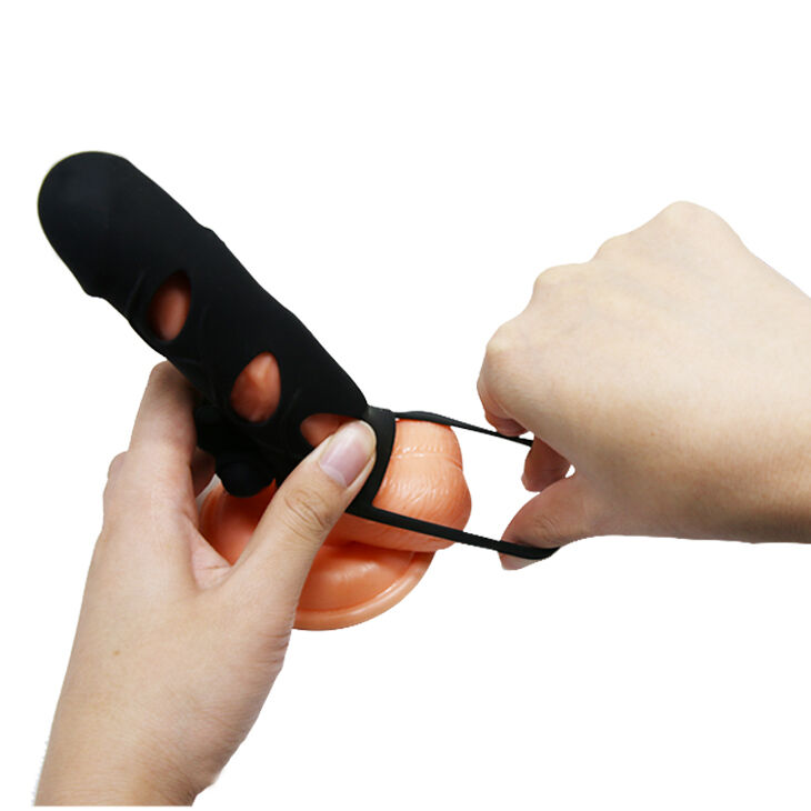 Подовжуюча насадка на пеніс з петлею для мошонки Pretty Love Penis Sleeve With Ball Strap 5.5" Black