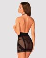 Полупрозрачная сорочка с открытой грудью Obsessive Lacrisia chemise M/L, черная, с чокером