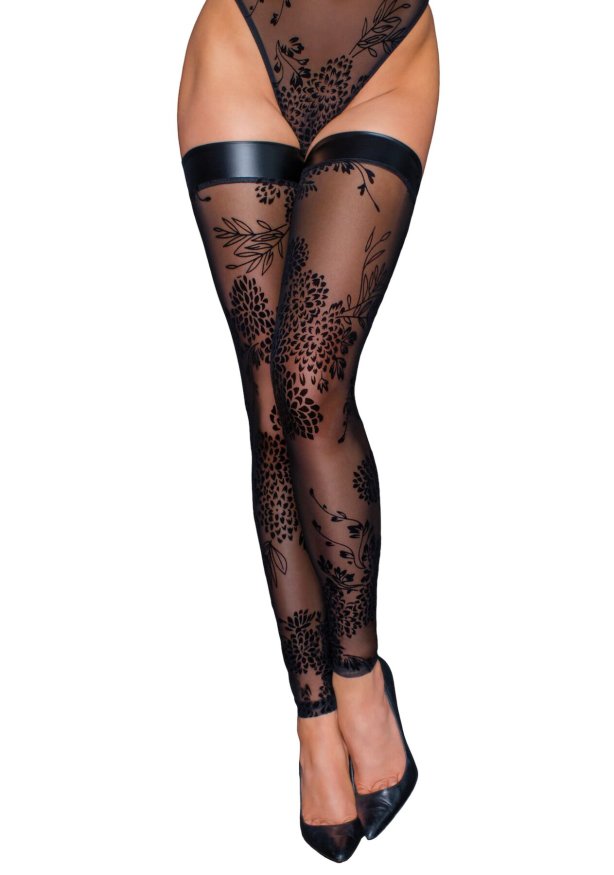 Чулки без мыска Noir Handmade F243 Tulle stockings with patterned flock embroidery, XL