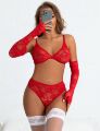Комплект белья с перчатками Star Night кружевной, красный, XS-S