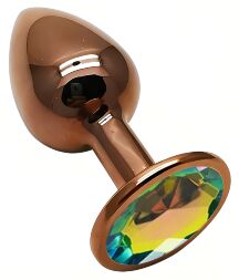 Анальна пробка з кристалом EGZO - Dark Gold Round Plug Rainbow, size S
