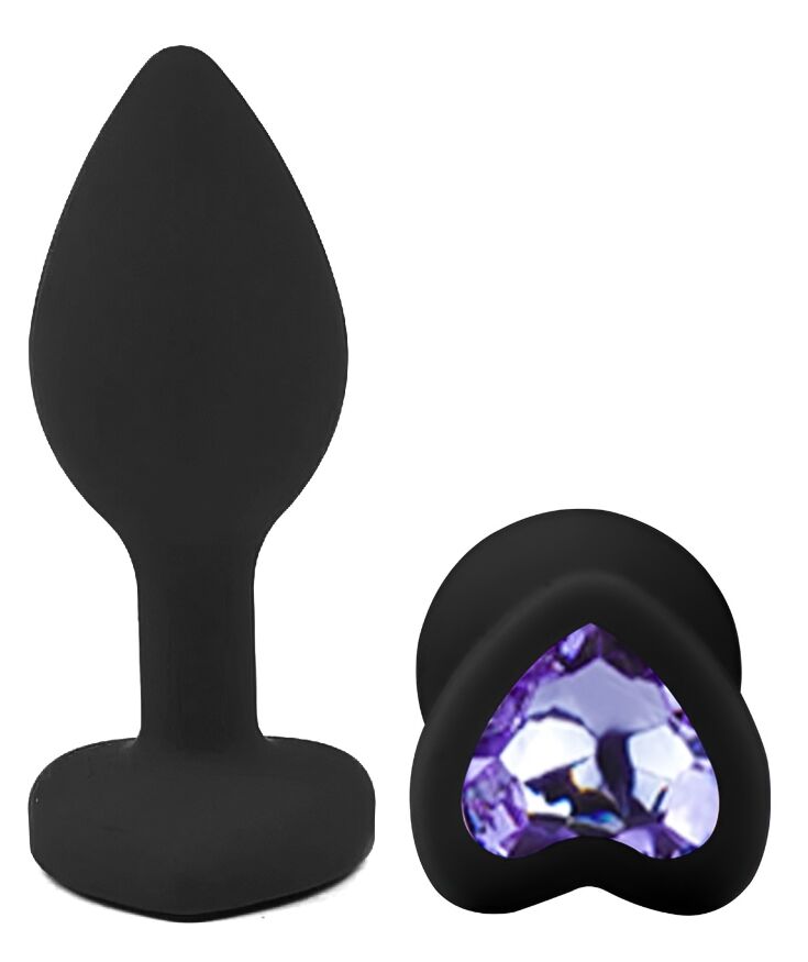 Силиконовая анальная пробка EGZO - Silicone Black Heart Plug Amethyst, size S