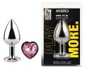 Анальная пробка с кристаллом EGZO - Silver Heart Plug Pink size S