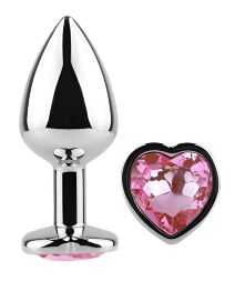 Анальна пробка з кристалом EGZO - Silver Heart Plug Pink size S