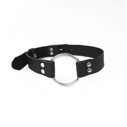 Кляп металеве кільце на ременях Art of Sex  -  Gag Ring Metal, чорний, натуральна шкіра