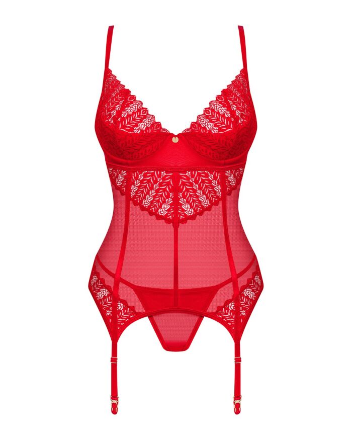 Комплект корсет и стринги Obsessive Ingridia corset &amp; thong M/L, красный