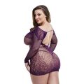 Кружевное мини-платье с длинными рукавами Lapdance Lingerie фиолетовое, Size Plus