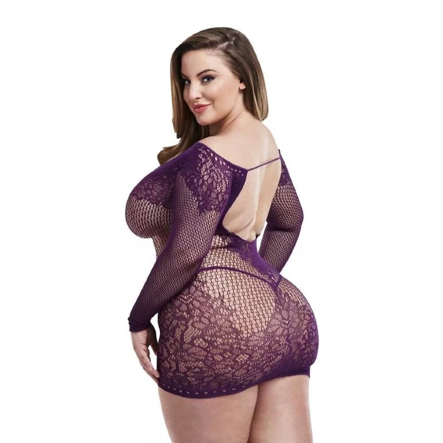 Кружевное мини-платье с длинными рукавами Lapdance Lingerie фиолетовое, Size Plus