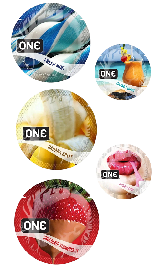 Презервативи One FlavorWaves латексні, набір різних смаків, 5 шт.