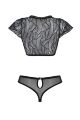 Комплект Passion LEAFA BIKINI black, XXL/XXXL, бюстгальтер-топ з рукавчиками, стрінги-шортики з вирізом