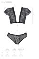 Комплект Passion LEAFA BIKINI black, XXL/XXXL, бюстгальтер-топ з рукавчиками, стрінги-шортики з вирізом