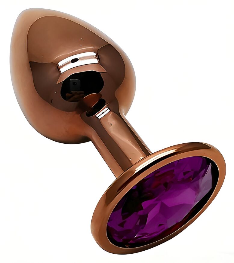 Анальна пробка з кристалом EGZO - Dark Gold Round Plug Purple, size S