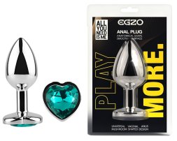 Анальна пробка з кристалом EGZO - Silver Heart Plug Marine size S